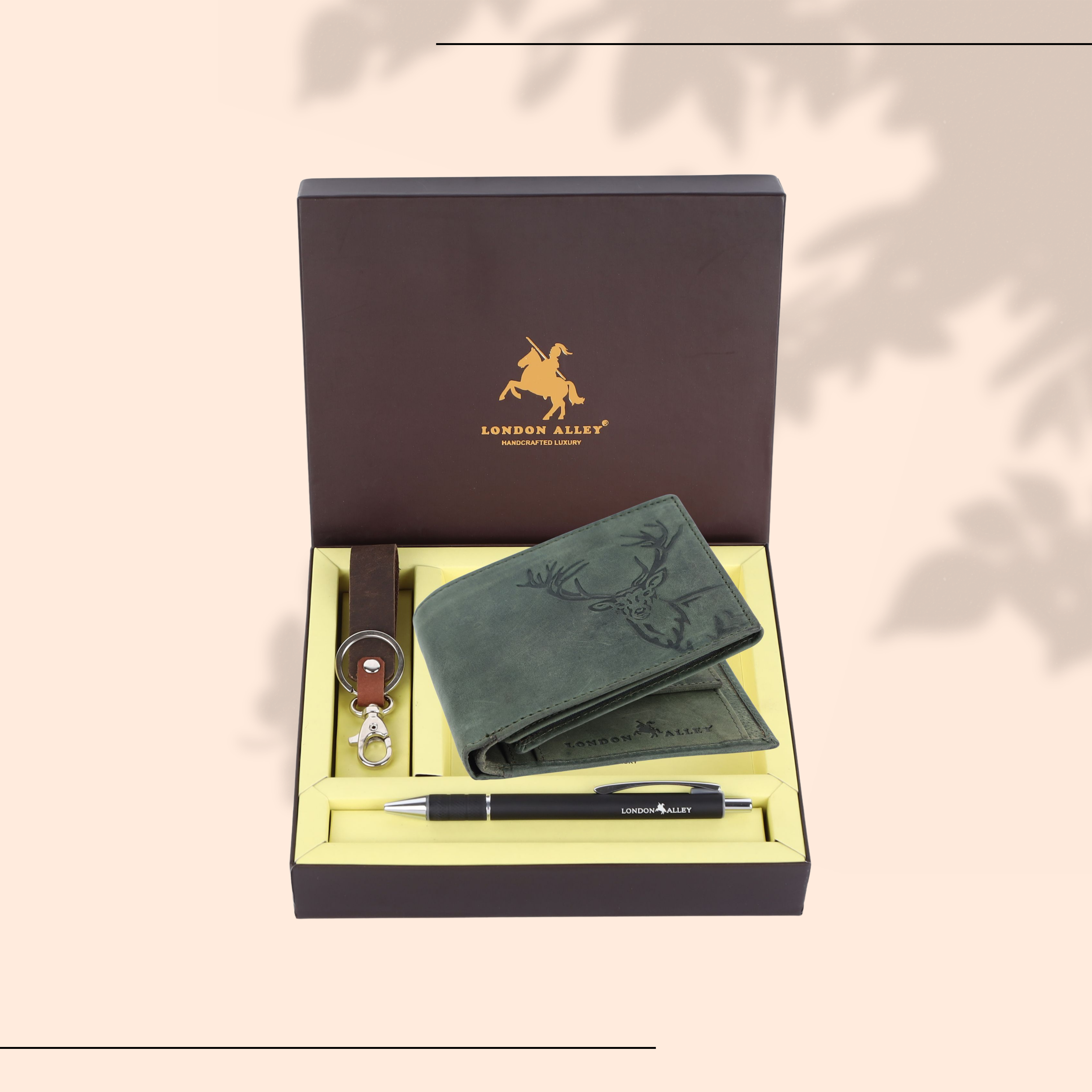 London Alley Jason Leather Wallet Gift Set – Wallet, Keychain & Pen