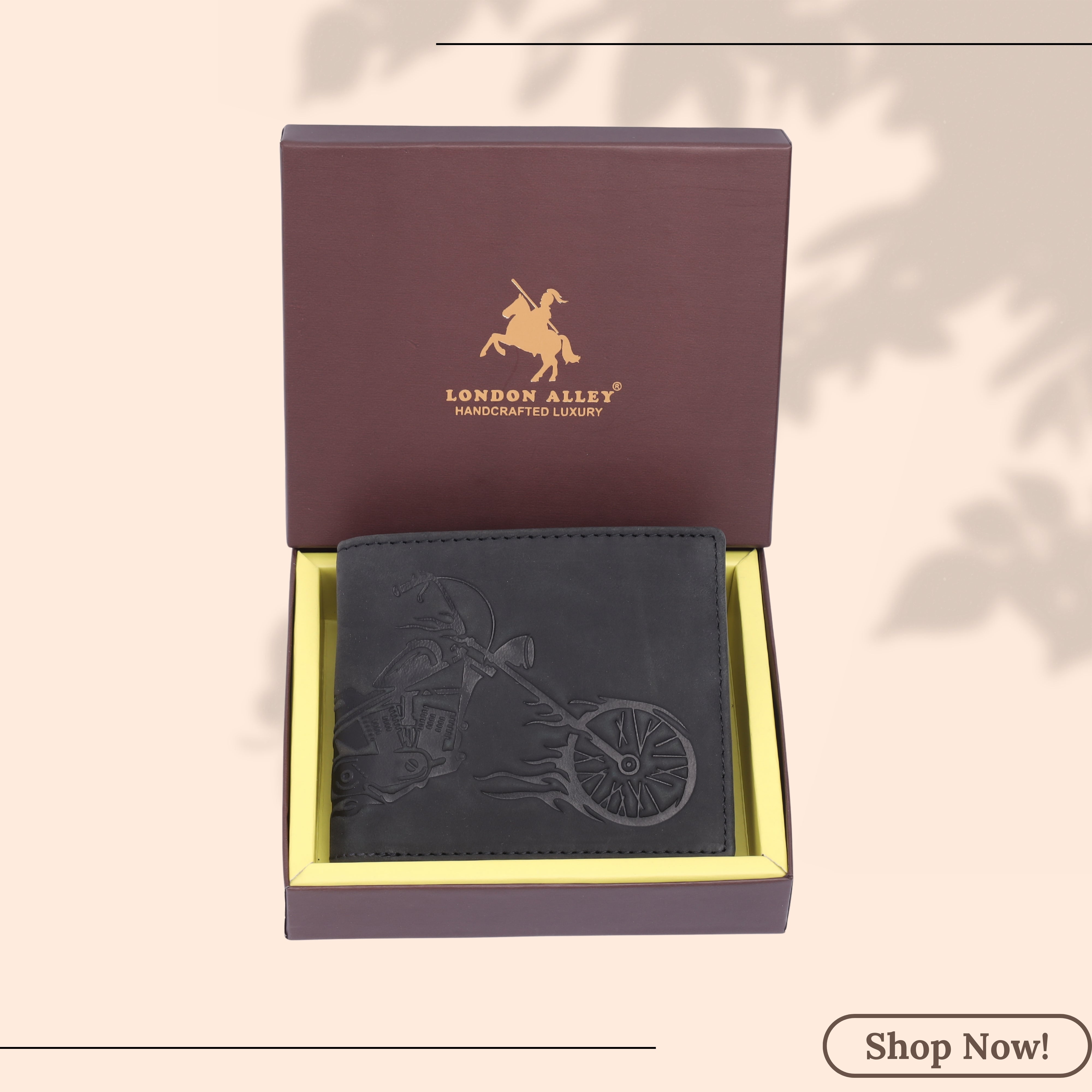 LONDON ALLEY Biker Vintage Brown Leather Wallet for Men.