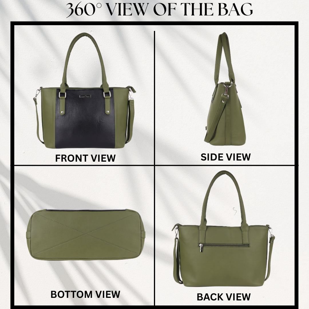 Women’s Premium Tote Handbag with Detachable Crossbody Strap – Green & Black