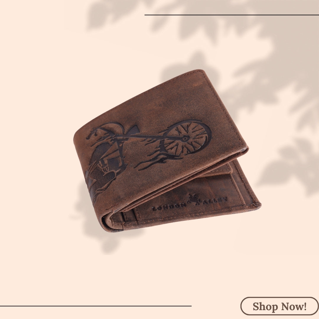 LONDON ALLEY Rakhi Gift Hamper - Harley Vintage Tan Leather Wallet, Reversable Brown/Black Belt & Traditional Rakhi Combo Gift Box for Men