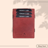 LONDON ALLEY Vintage Red Leather Magic Wallet for Men with Card Slots and Coin Pocket