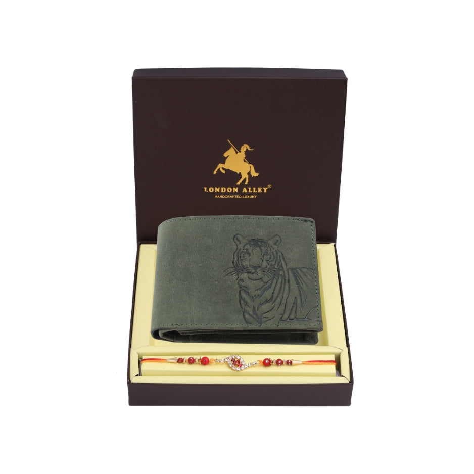 LONDON ALLEY Rakhi Gift Hamper for Brother – Davin Leather Wallet and Rakhi Combo Gift Set for Brother/Men