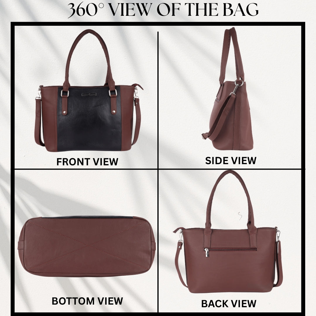 Women’s Premium Tote Handbag with Detachable Crossbody Strap – Brown & Black