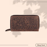 LONDON ALLEY Ana Brown Clutch | Ladies Purse with Card holders | Floral printed design.