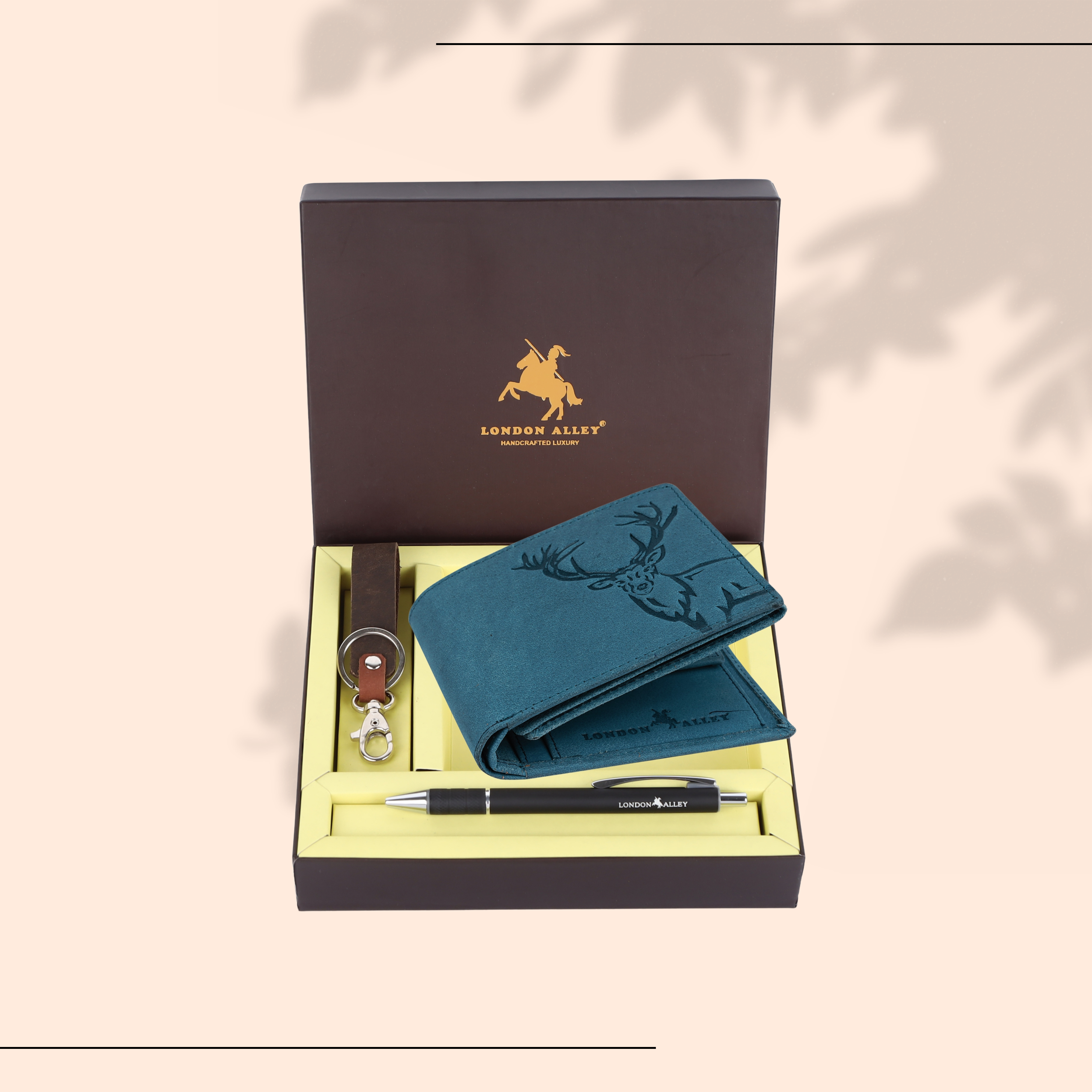 London Alley Jason Leather Wallet Gift Set – Wallet, Keychain & Pen