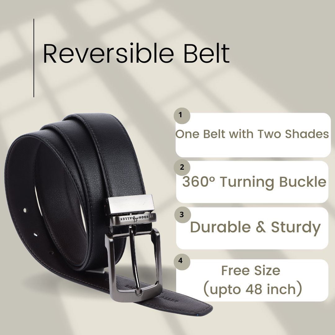 LONDON ALLEY Men's Reversible Leather belt | Adjustable Belt size fits Waist 28-46 inches