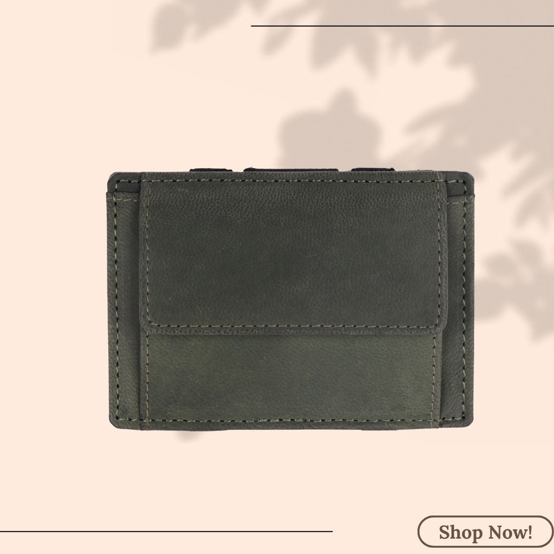 LONDON ALLEY Vintage Green Leather Magic Wallet for Men with Card Slots and Coin Pocket (Copy)