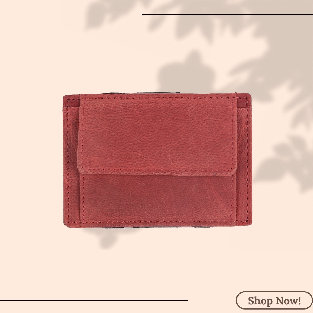 LONDON ALLEY Vintage Red Leather Magic Wallet for Men with Card Slots and Coin Pocket