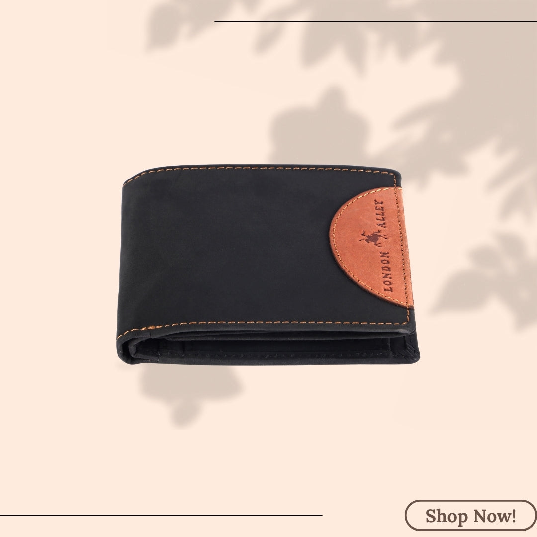 LONDON ALLEY Astor Vintage Black/Tan Men's Leather Wallet | RFID Protected | 6 Card Slots | Gift Box included.