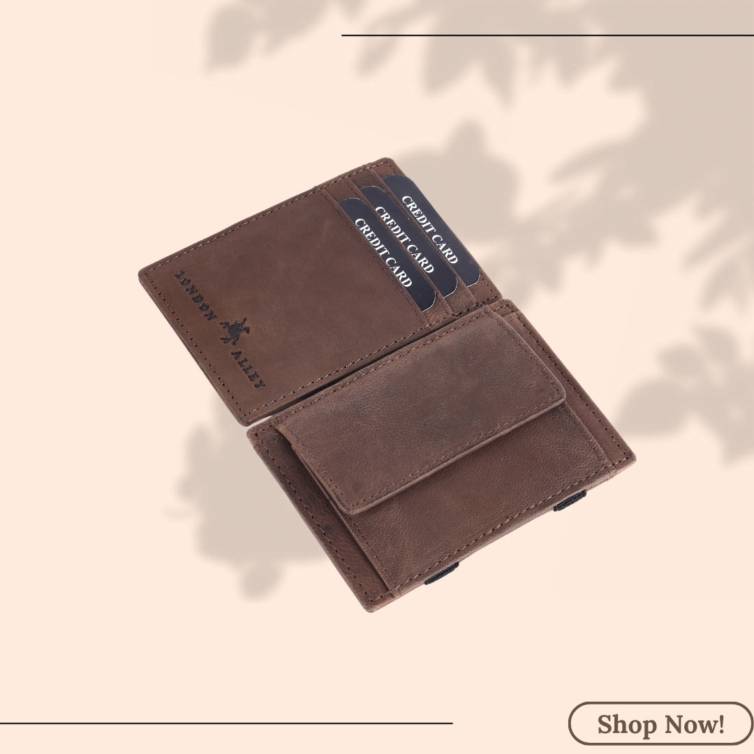 LONDON ALLEY Vintage Brown Leather Magic Wallet for Men with Card Slots and Coin Pocket (Copy) (Copy)