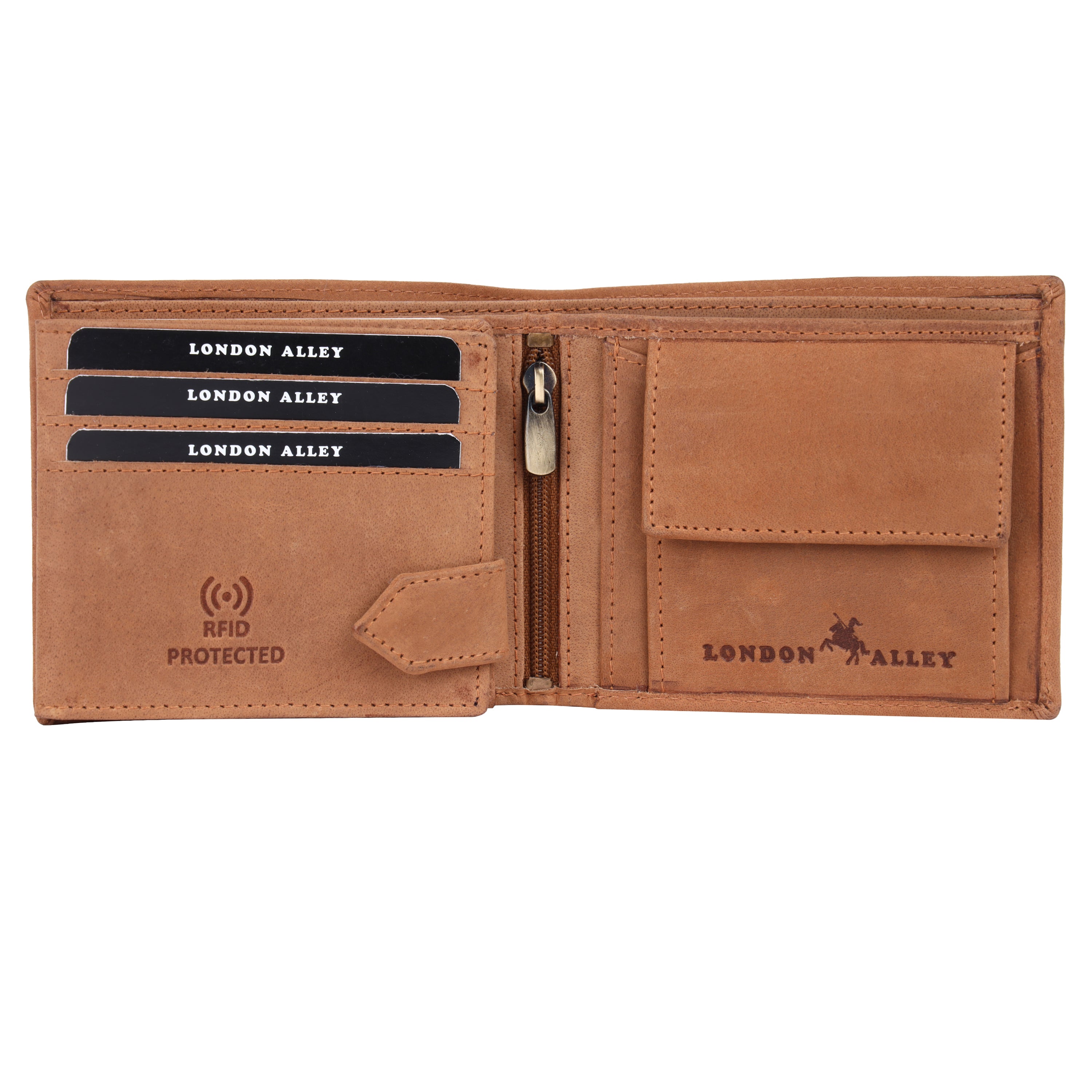 London Alley Rhino Vintage Tan Leather Wallet For Men, 6 Card Slot | RFID Blocking