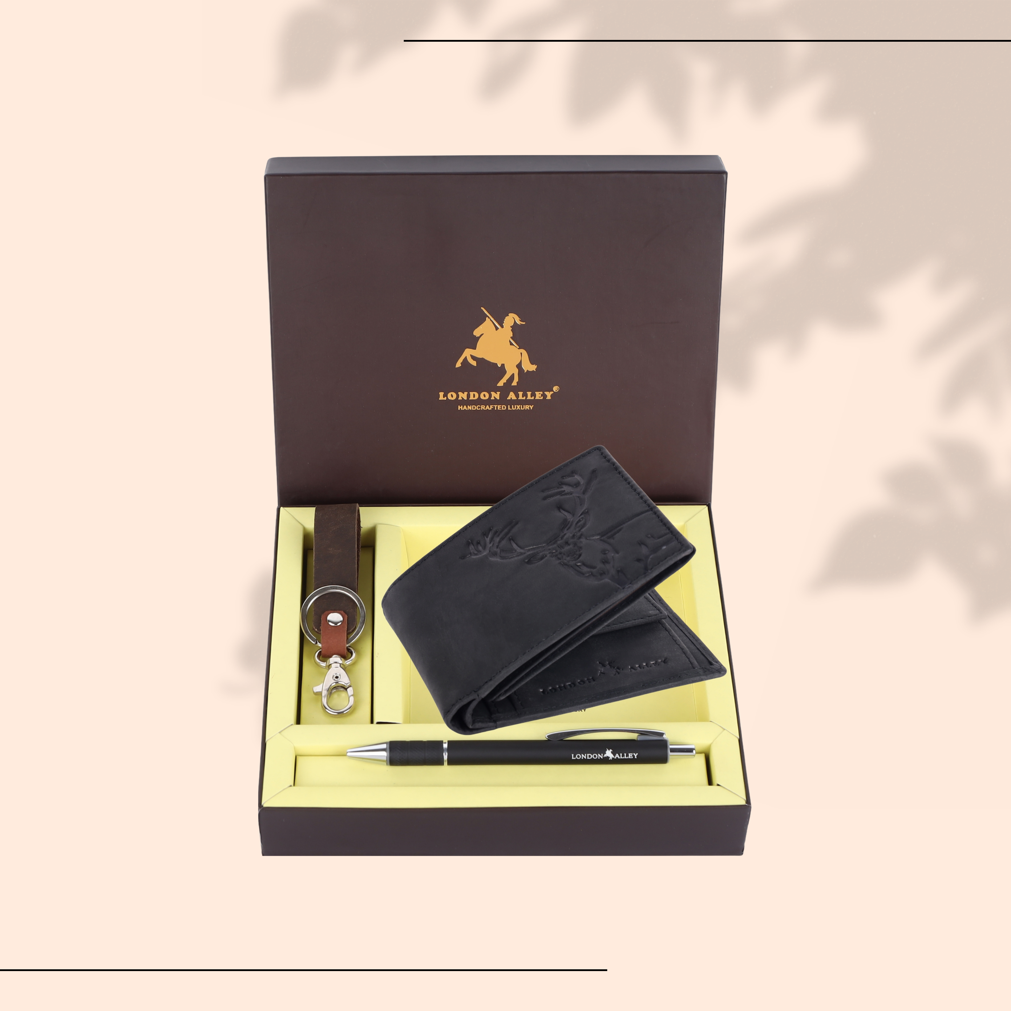 London Alley Jason Leather Wallet Gift Set – Wallet, Keychain & Pen