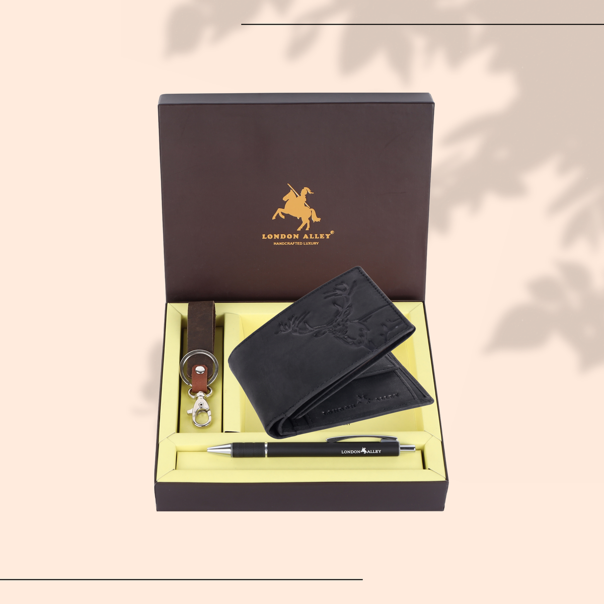 London Alley Jason Leather Wallet Gift Set – Wallet, Keychain & Pen