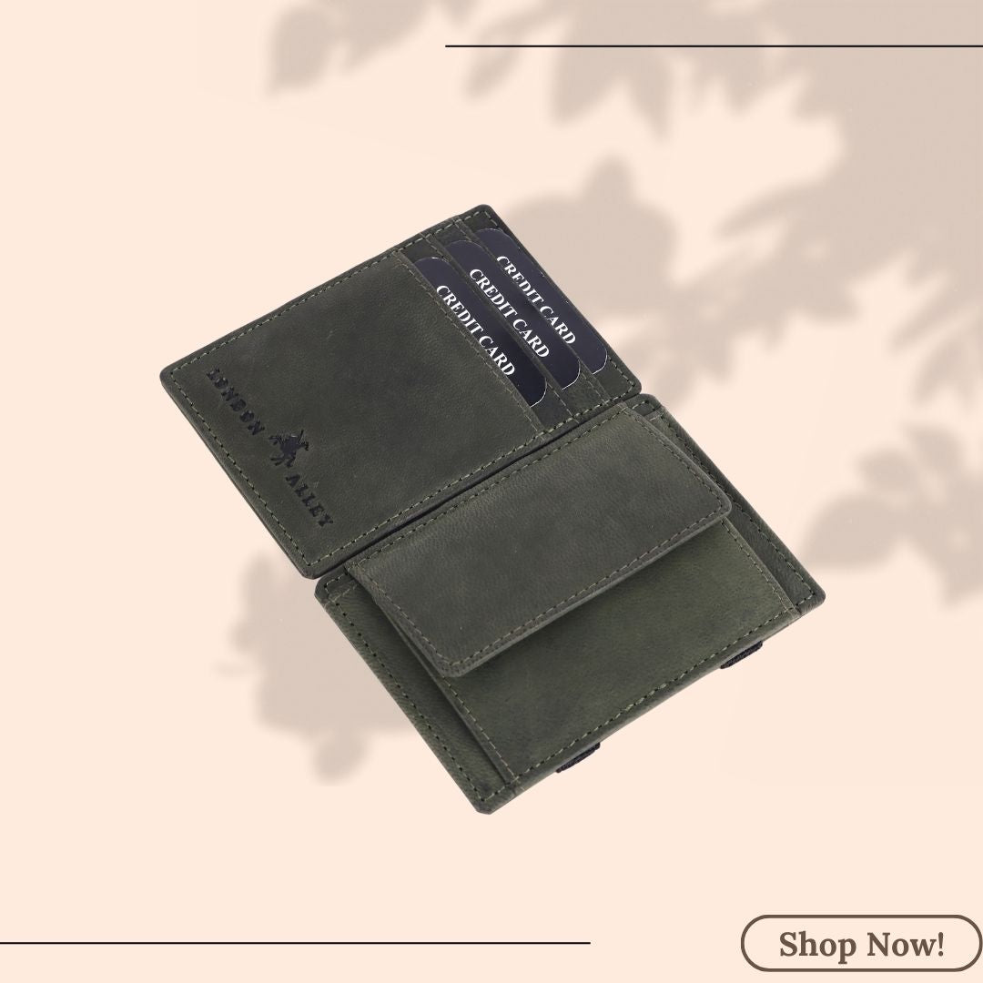 LONDON ALLEY Vintage Green Leather Magic Wallet for Men with Card Slots and Coin Pocket (Copy)