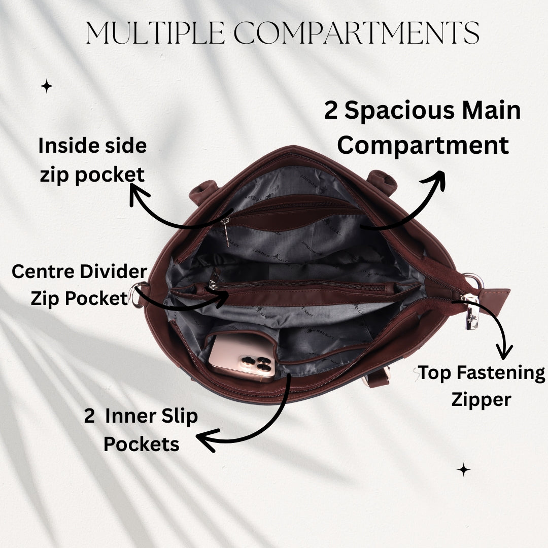 Women’s Premium Tote Handbag with Detachable Crossbody Strap – Brown & Black