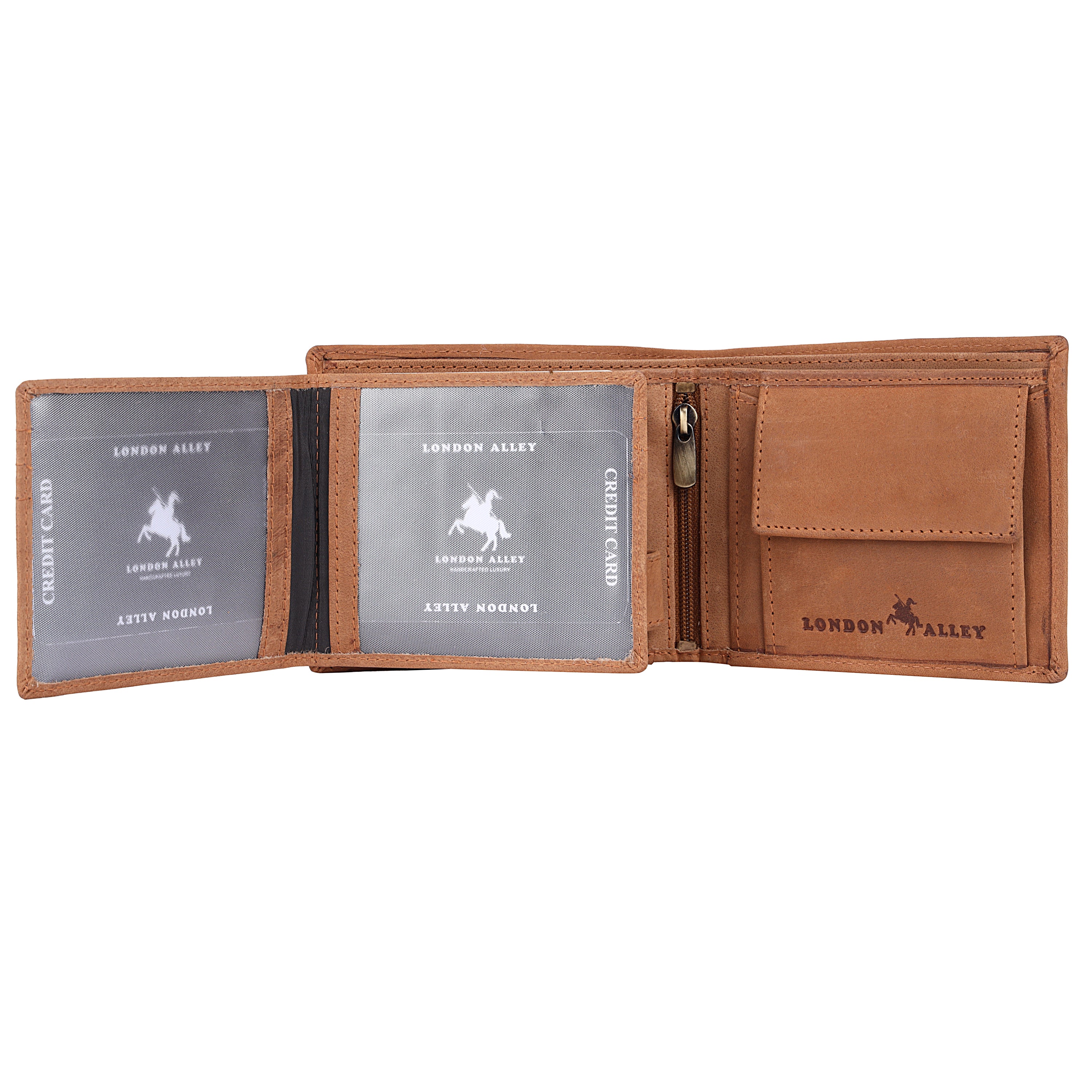 London Alley Rhino Vintage Tan Leather Wallet For Men, 6 Card Slot | RFID Blocking