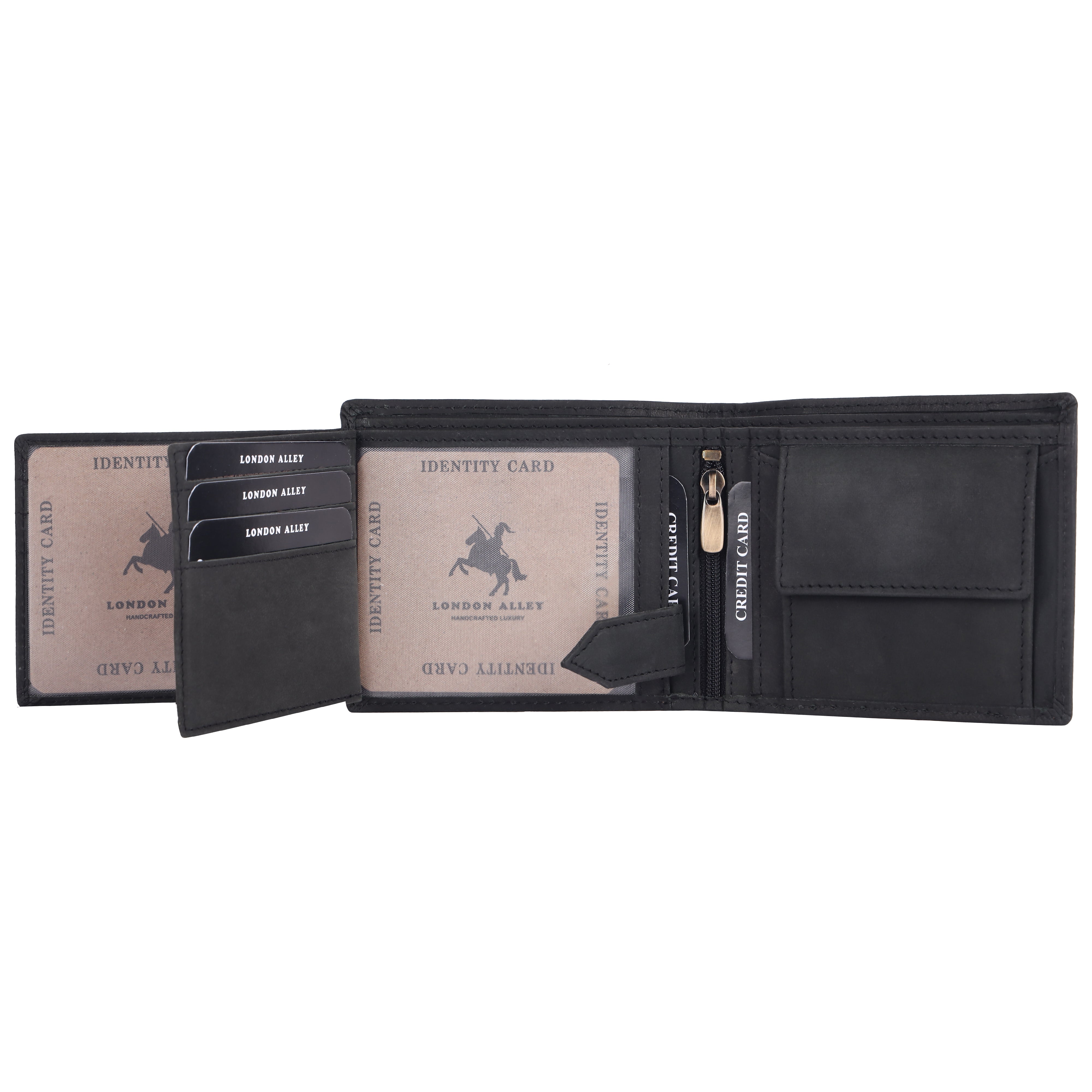 LONDON ALLEY Astor Vintage Black/Tan Men's Leather Wallet | RFID Protected | 6 Card Slots | Gift Box included.