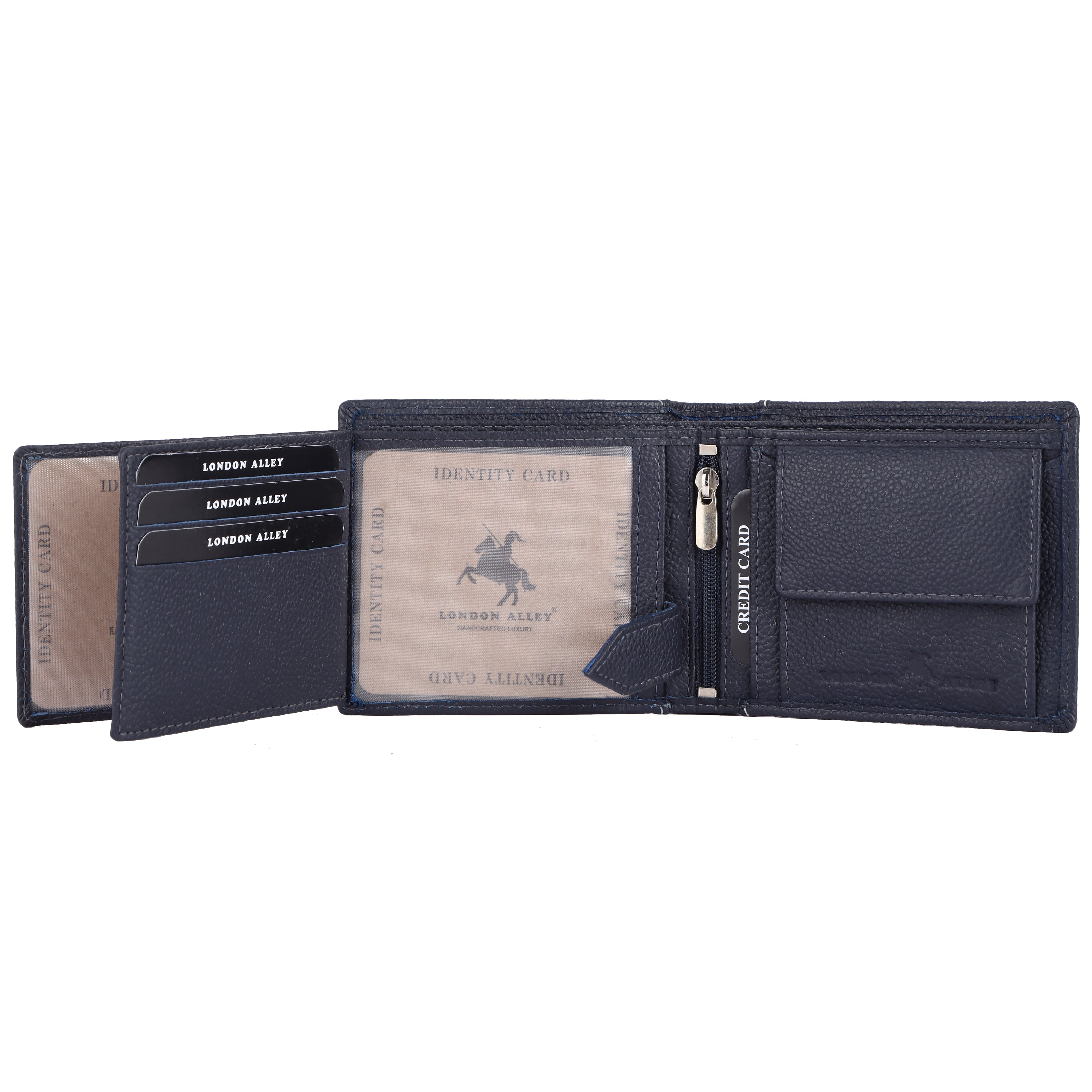 London Alley Berlin Navy Blue Leather Wallet For Men, 6 Card Slot | RFID Blocking