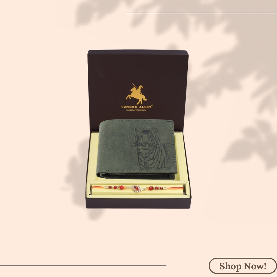 LONDON ALLEY Rakhi Gift Hamper for Brother – Davin Leather Wallet and Rakhi Combo Gift Set for Brother/Men