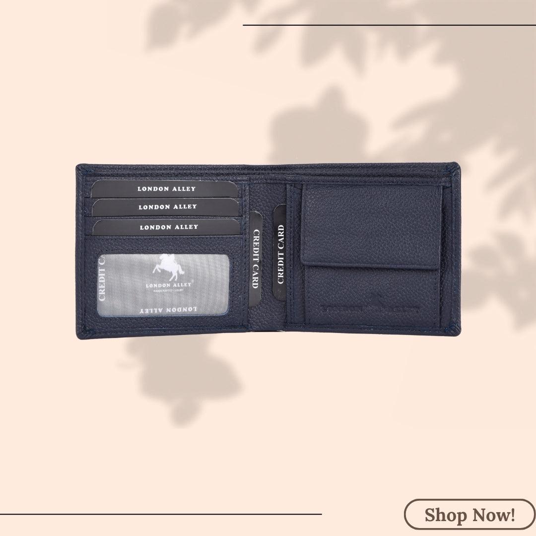 LONDON ALLEY Aston Blue Leather  Wallet | RFID Protected | Classic Leather Wallet