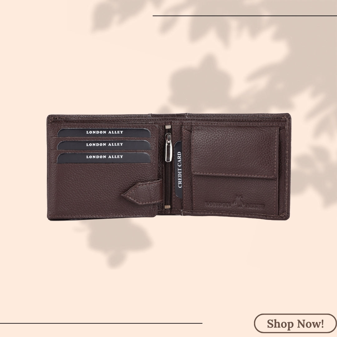 London Alley Berlin Navy Brown Leather Wallet For Men, 6 Card Slot | RFID Blocking