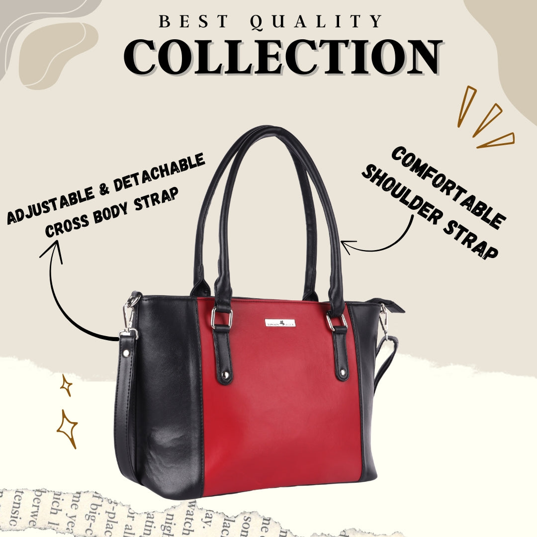 Women’s Premium Tote Handbag with Detachable Crossbody Strap – Red & Black