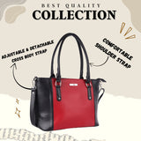 Women’s Premium Tote Handbag with Detachable Crossbody Strap – Red & Black