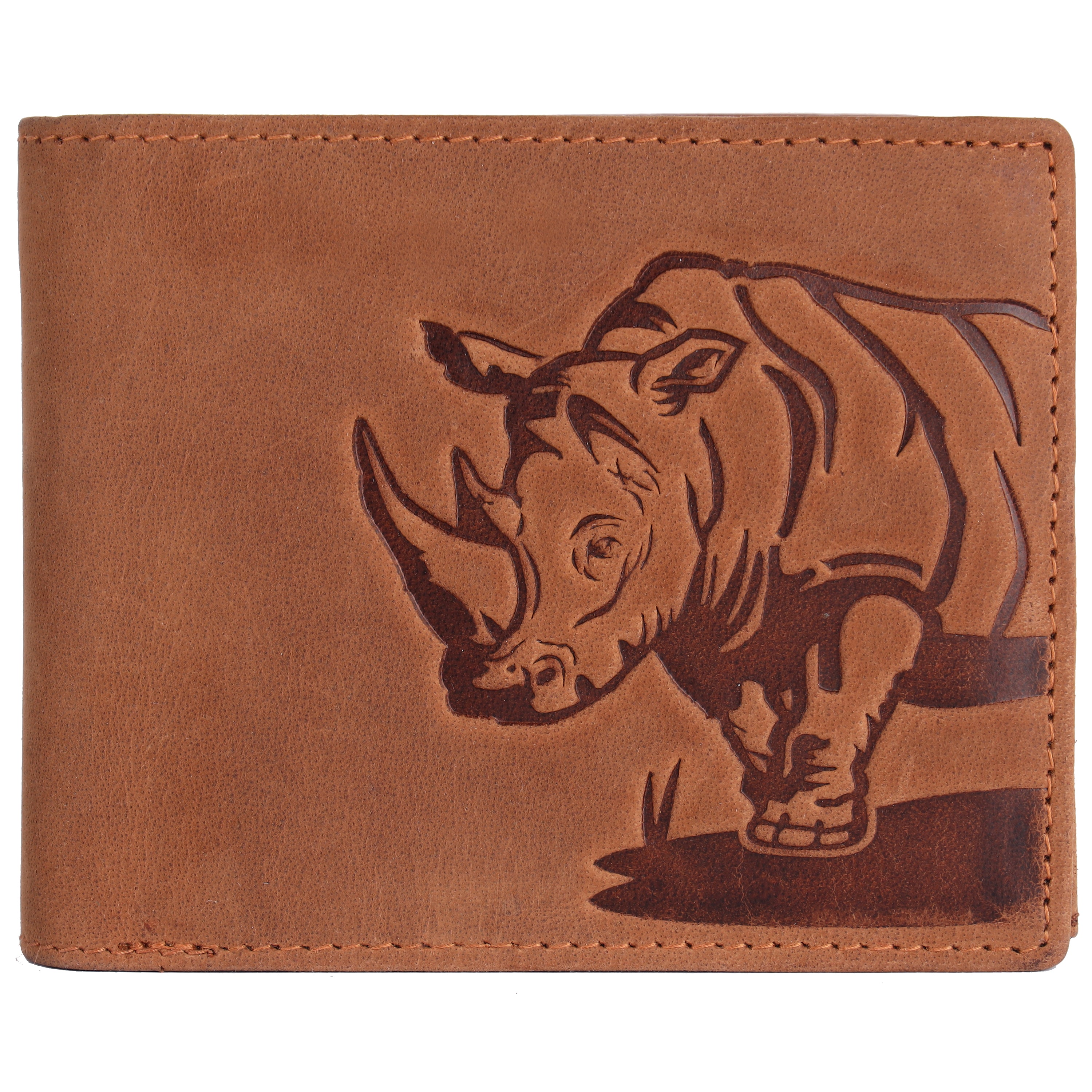 London Alley Rhino Vintage Tan Leather Wallet For Men, 6 Card Slot | RFID Blocking