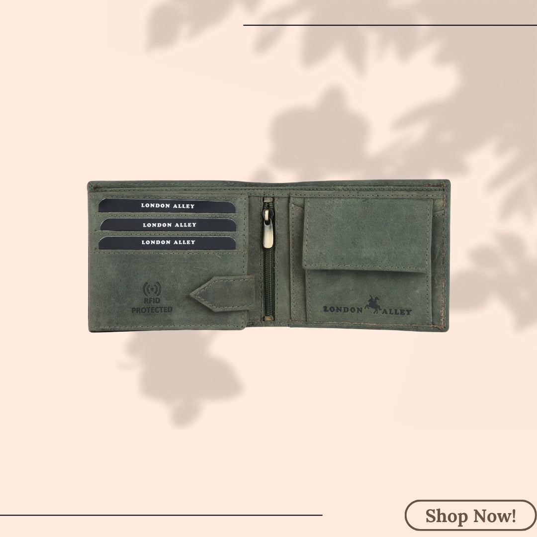 LONDON ALLEY Sparta Vintage Green RFID Blocking Men's Leather Wallet