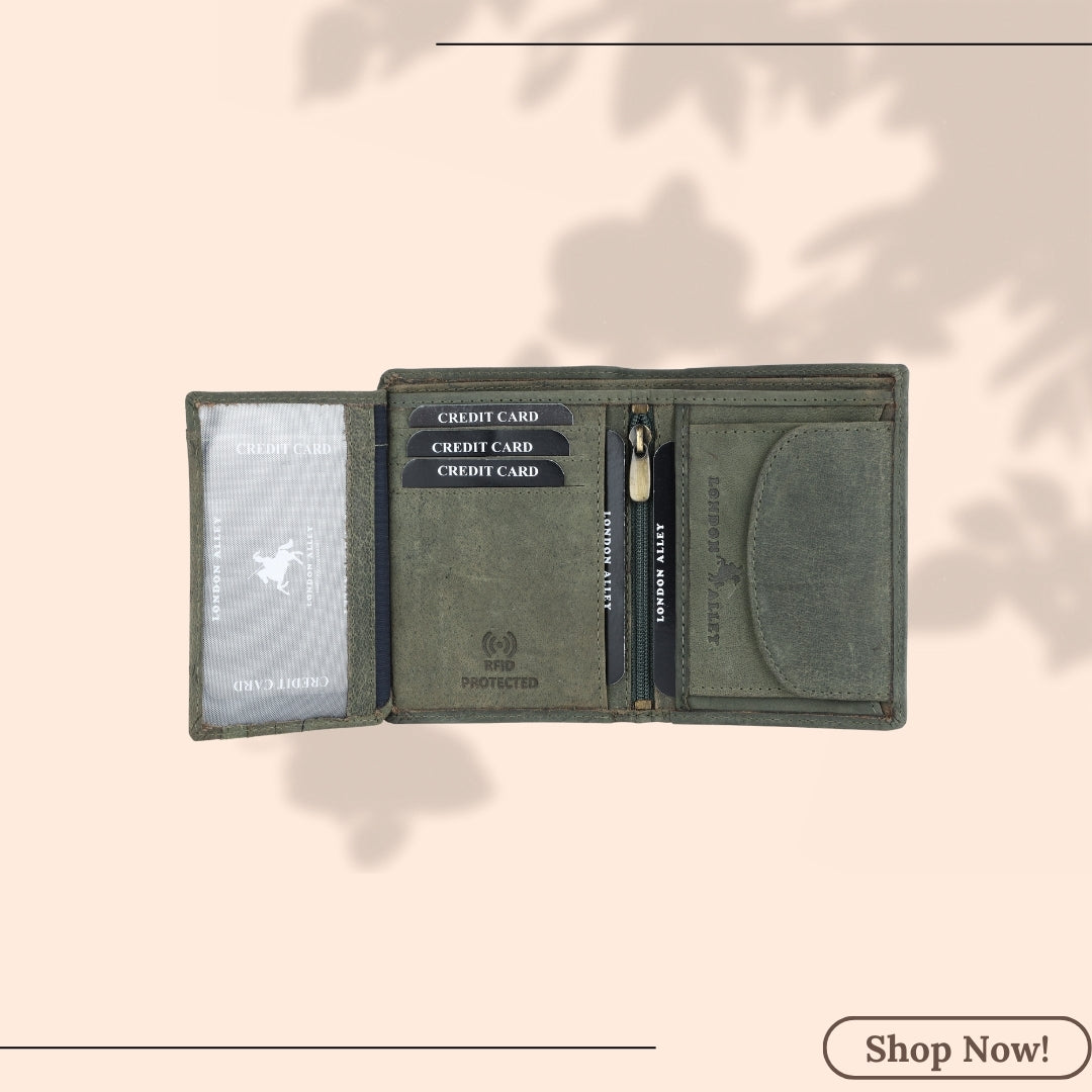 LONDON ALLEY Alex Vintage Green RFID Blocking Men's Leather Notecase