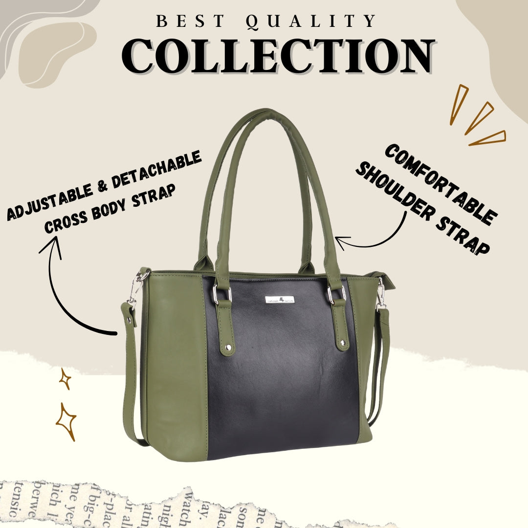 Women’s Premium Tote Handbag with Detachable Crossbody Strap – Green & Black