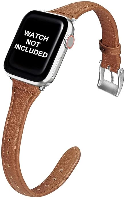 LONDON ALLEY Orange Leather Watch Strap for Women/Girls Compatible with Apple Watch Series 9 | 8 | 7 | 6 | 5 | 4 | 3 | 2 | 1 | SE, Top Grain Slim Leather Strap.