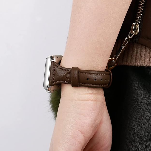 LONDON ALLEY Brown Leather Watch Strap for Women/Girls Compatible with Apple Watch Series 9 | 8 | 7 | 6 | 5 | 4 | 3 | 2 | 1 | SE, Top Grain Slim Leather Strap.