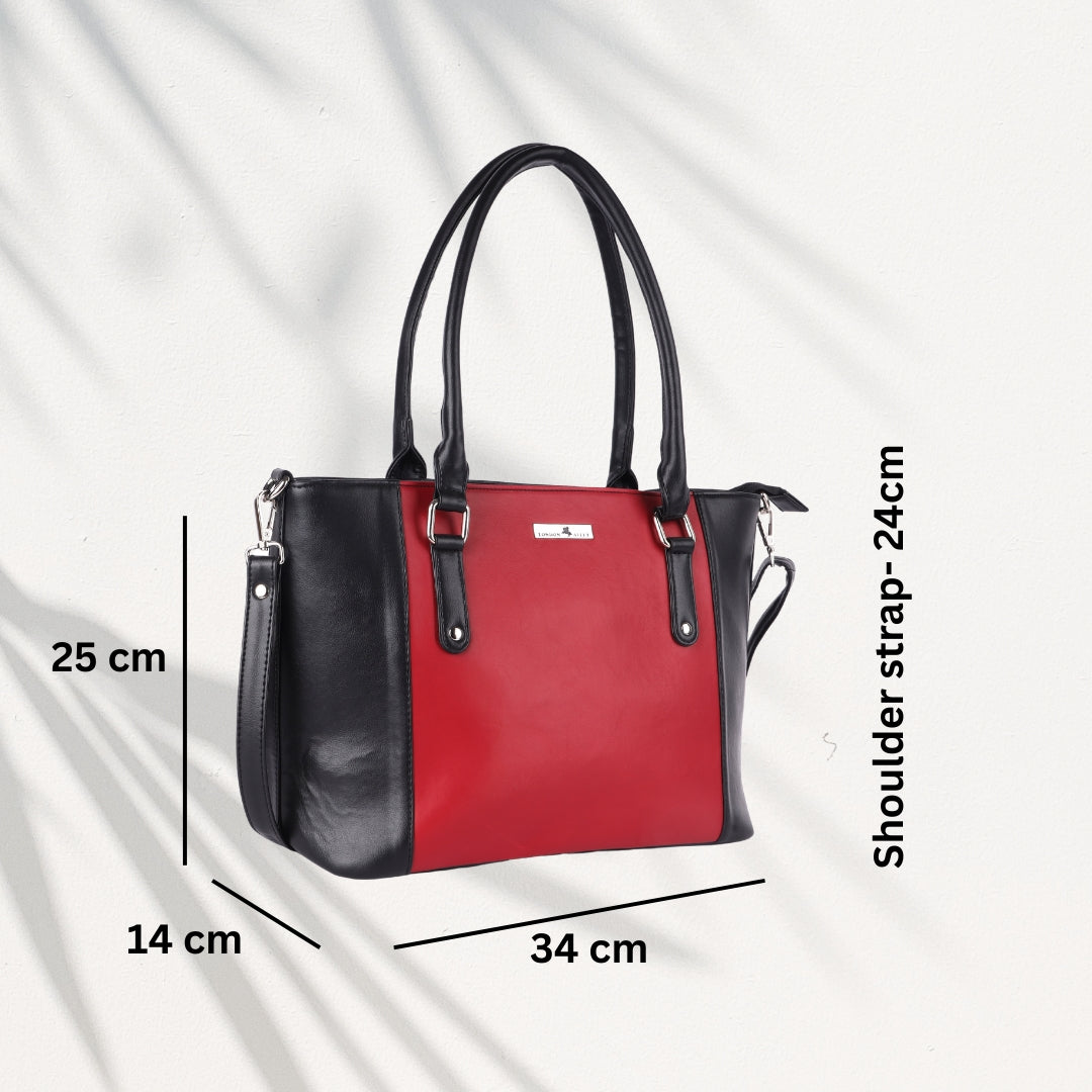 Women’s Premium Tote Handbag with Detachable Crossbody Strap – Red & Black