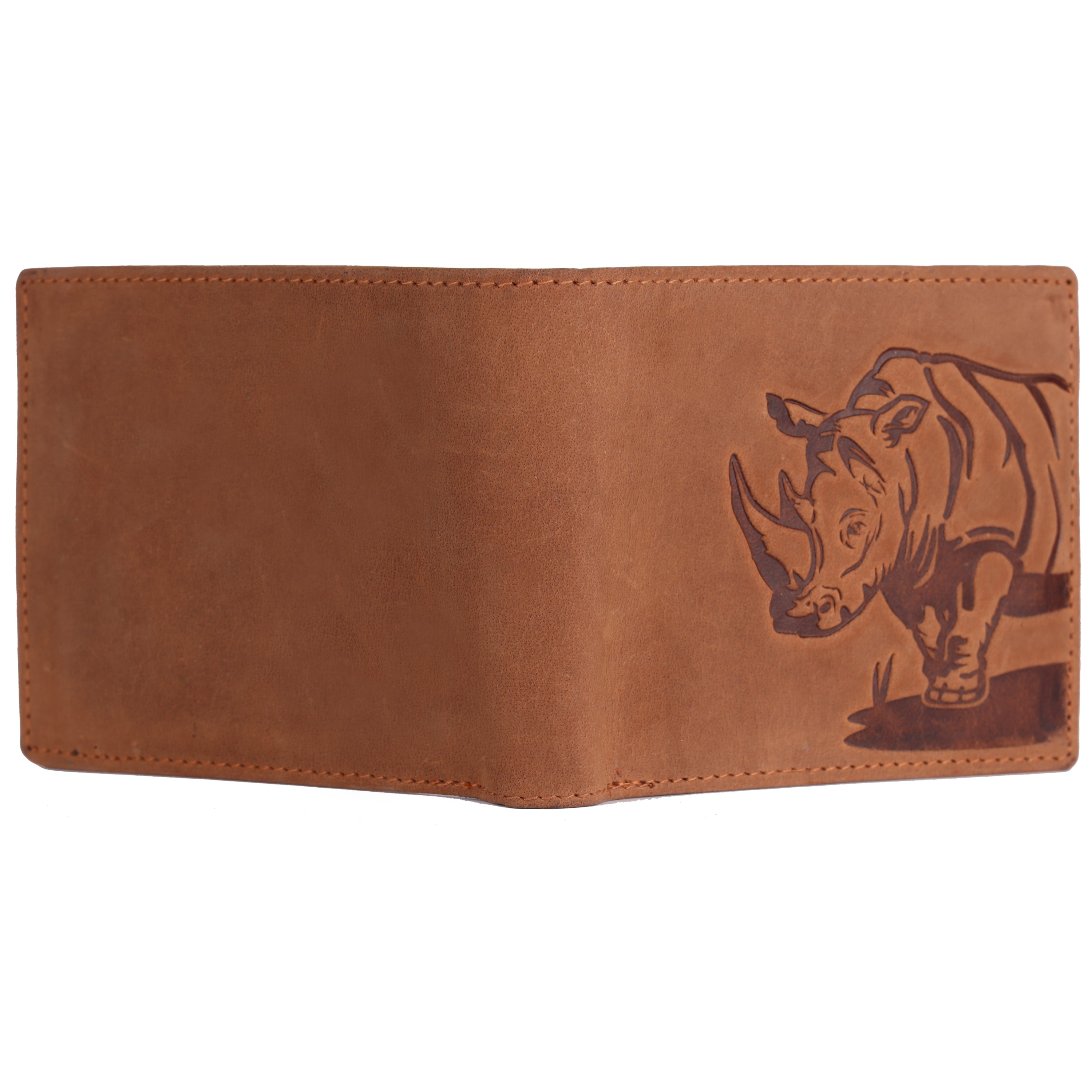 London Alley Rhino Vintage Tan Leather Wallet For Men, 6 Card Slot | RFID Blocking