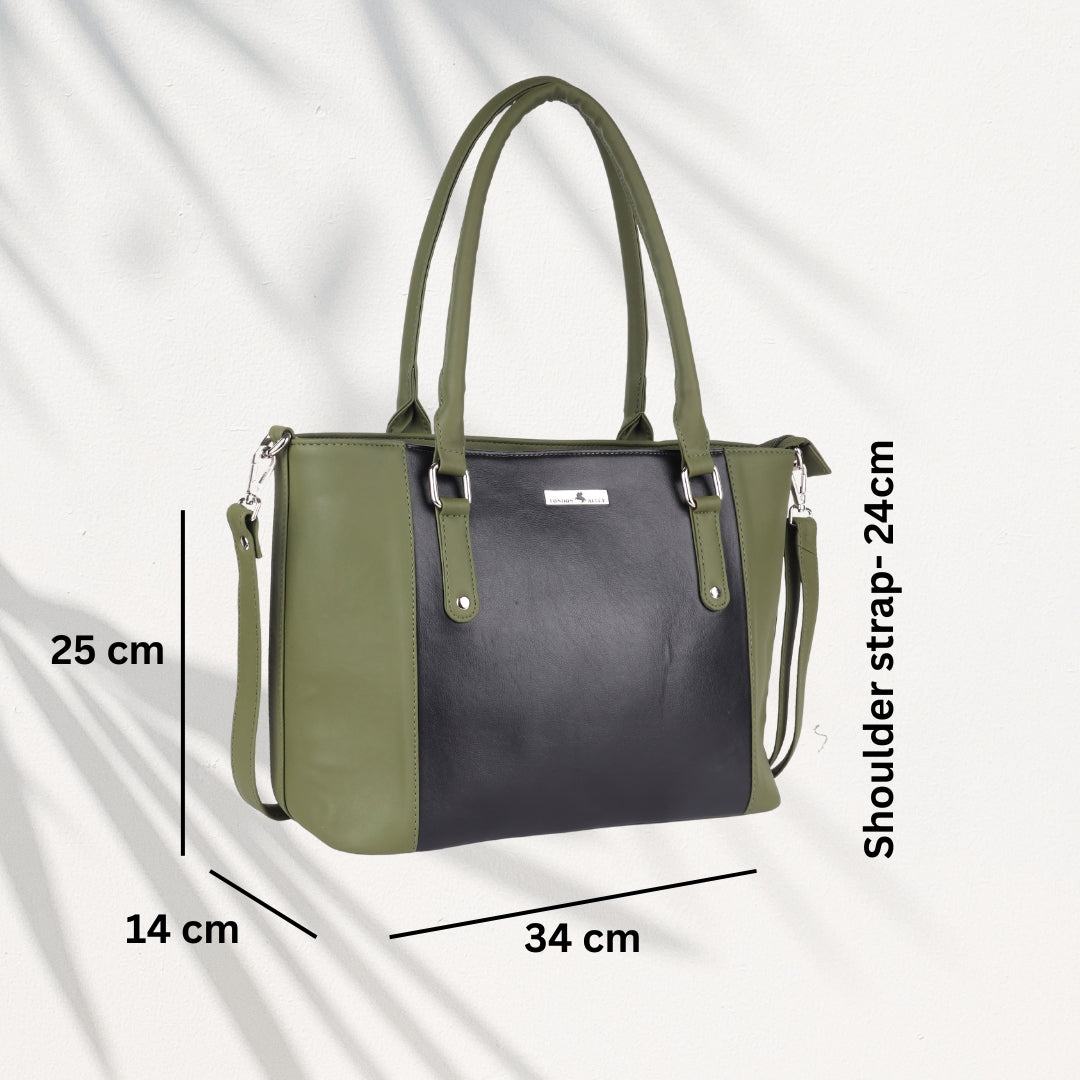 Women’s Premium Tote Handbag with Detachable Crossbody Strap – Green & Black