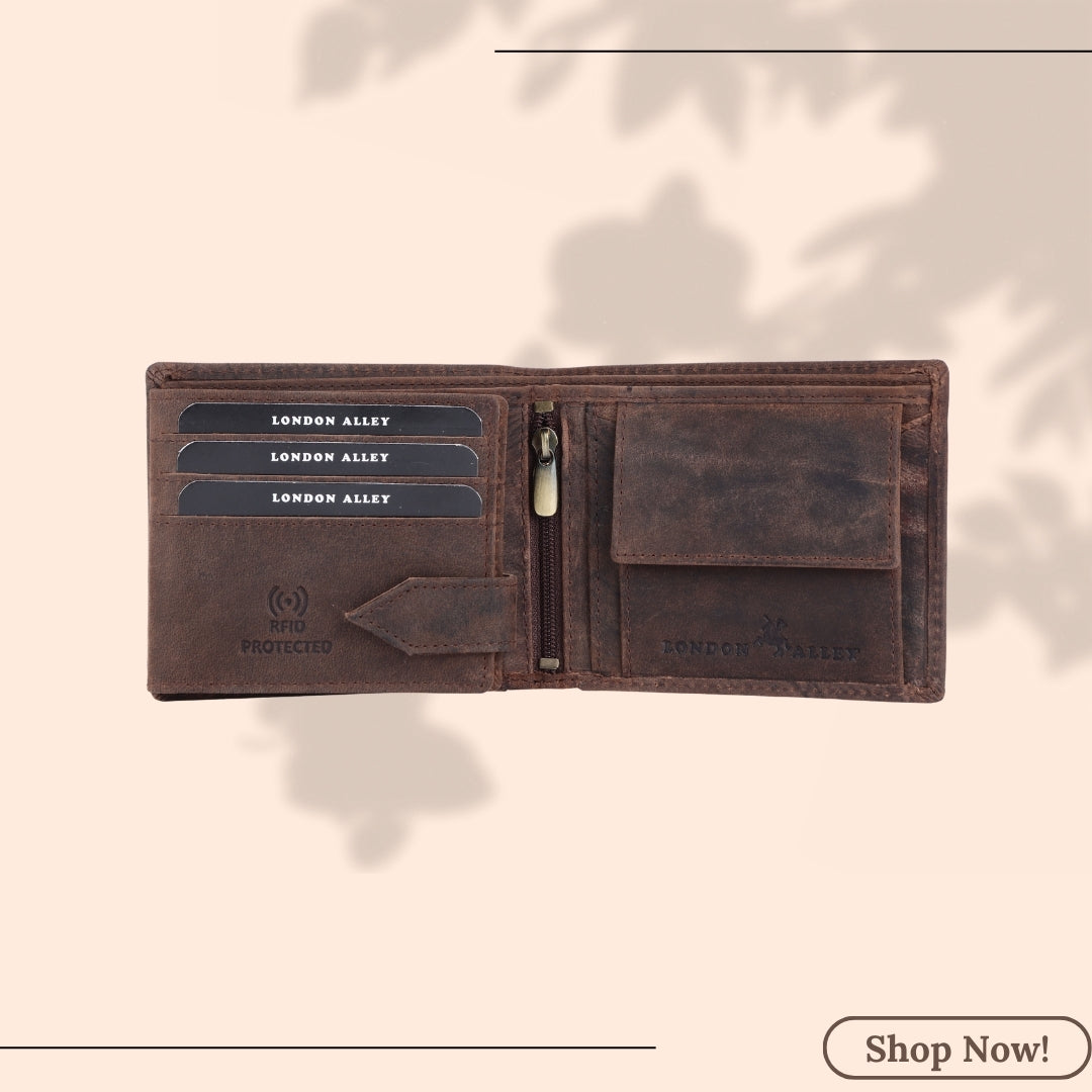 LONDON ALLEY Flex Vintage Brown RFID Blocking Men's Leather Wallet