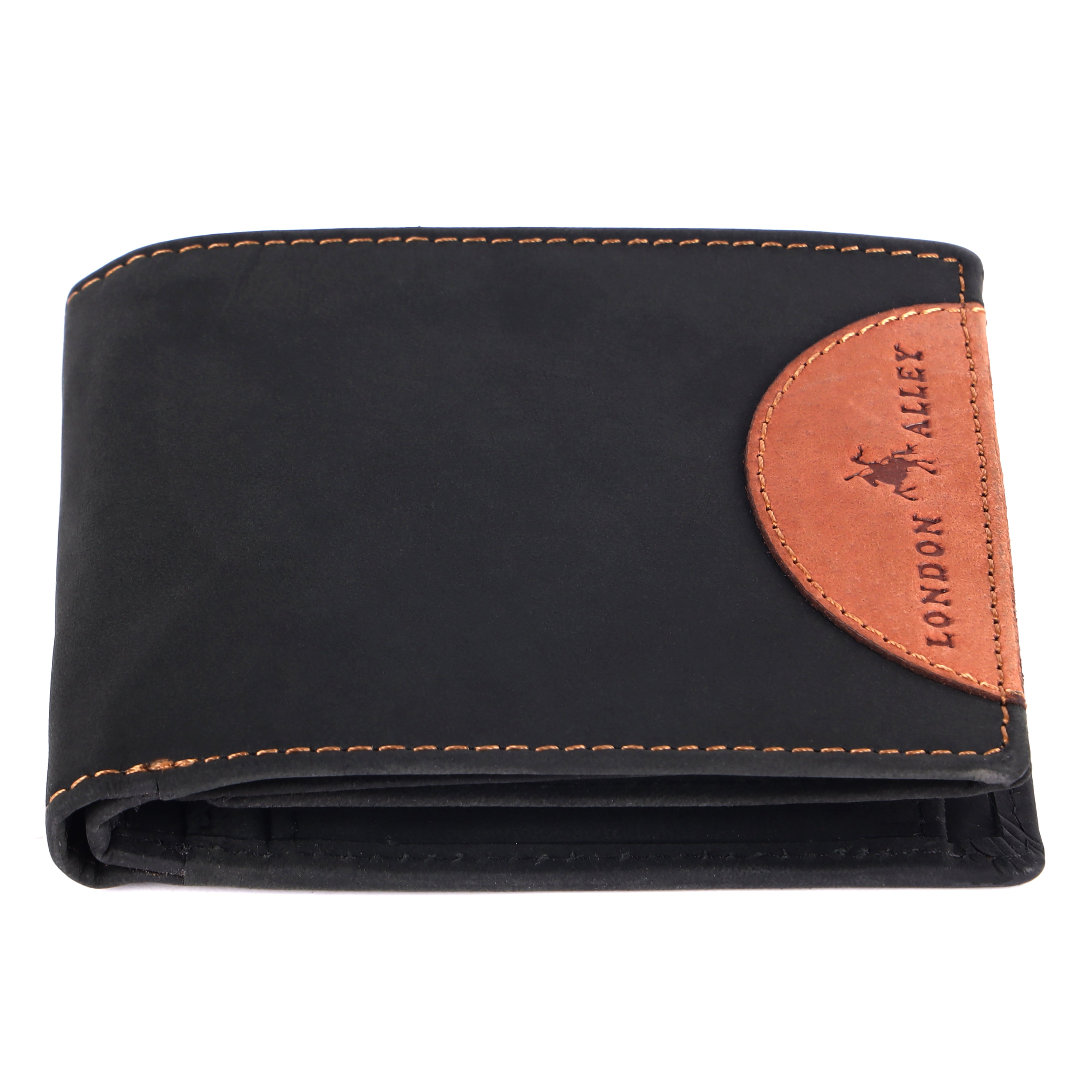 LONDON ALLEY Astor Vintage Black/Tan Men's Leather Wallet | RFID Protected | 6 Card Slots | Gift Box included.