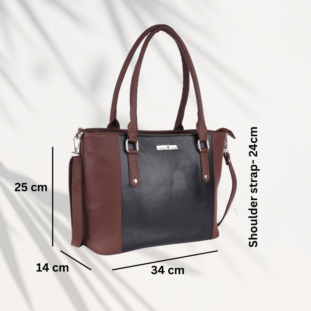Women’s Premium Tote Handbag with Detachable Crossbody Strap – Brown & Black