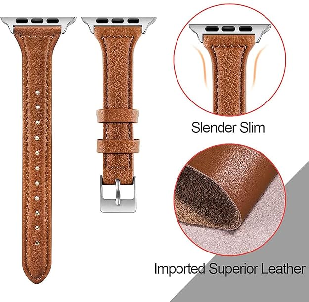 LONDON ALLEY Orange Leather Watch Strap for Women/Girls Compatible with Apple Watch Series 9 | 8 | 7 | 6 | 5 | 4 | 3 | 2 | 1 | SE, Top Grain Slim Leather Strap.