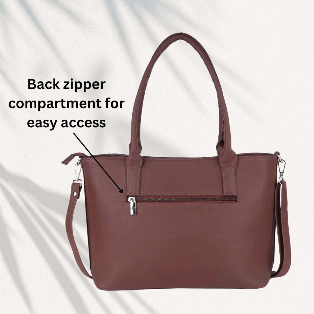 Women’s Premium Tote Handbag with Detachable Crossbody Strap – Brown & Black