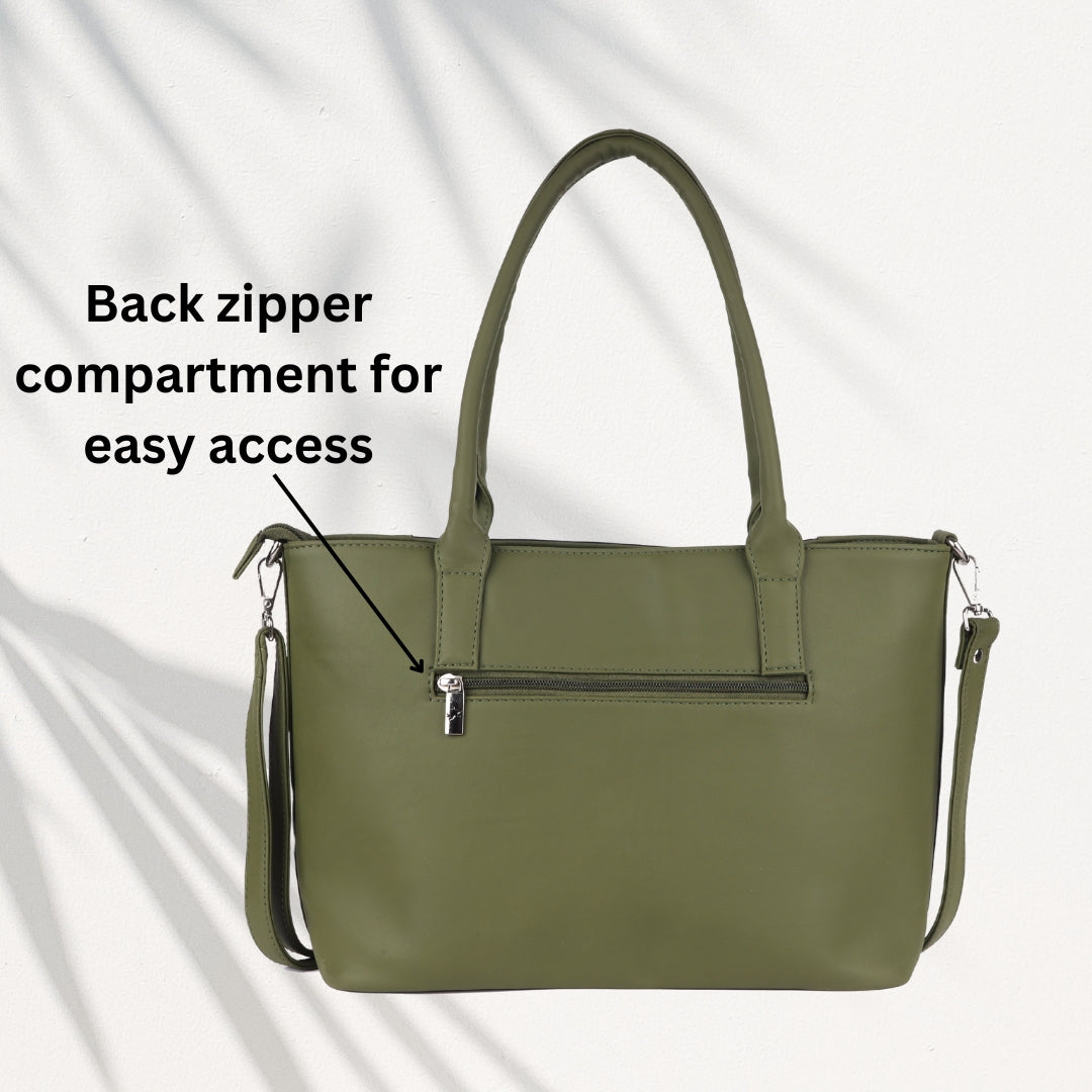 Women’s Premium Tote Handbag with Detachable Crossbody Strap – Green & Black
