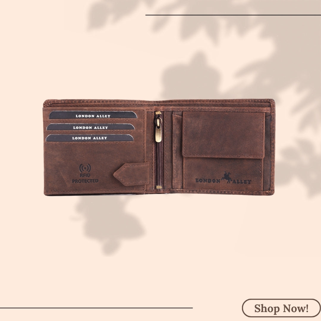 LONDON ALLEY Elk Vintage Brown RFID Blocking Men's Leather Wallet