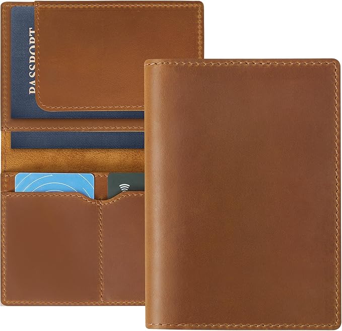 London Alley Tan Minimalistic Passport holder with Slim design and Credit Card Slots.