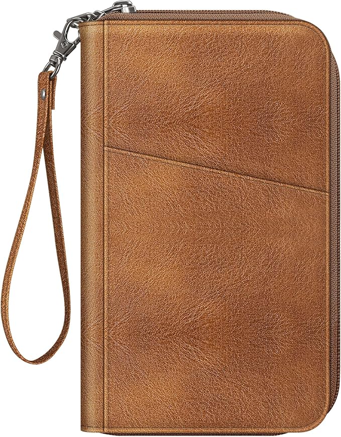 London Alley Tan Leather Passport Holder with Zipper Card Slots | Cash compartments | Currency compartment.