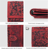 London Alley Red Hunter Leather Wallet | Floral Printed | With multiple Compartments and Card slots