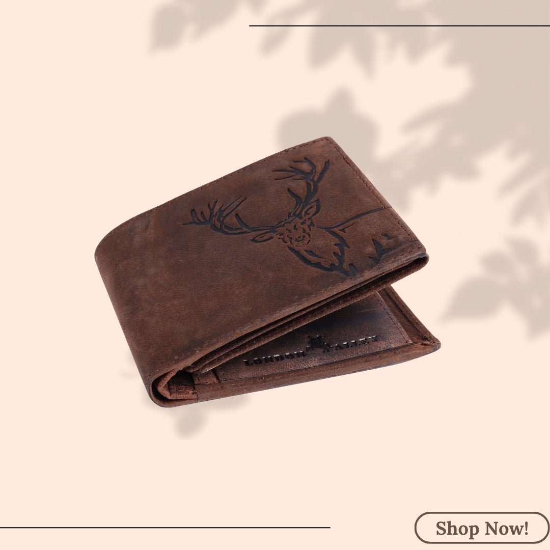 LONDON ALLEY Elk Vintage Brown RFID Blocking Men's Leather Wallet