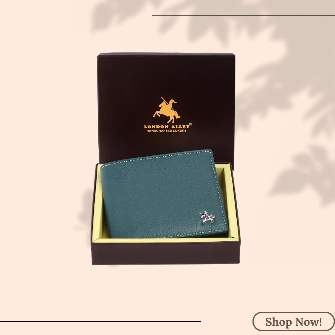 LONDON ALLEY Aston Blue Leather  Wallet | RFID Protected | Classic Leather Wallet