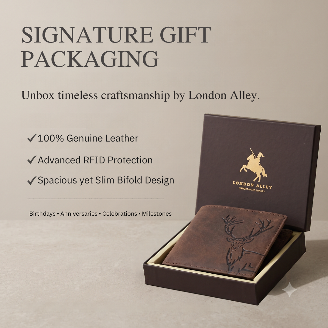 LONDON ALLEY Elk RFID Blocking Vintage Men's Leather Wallet