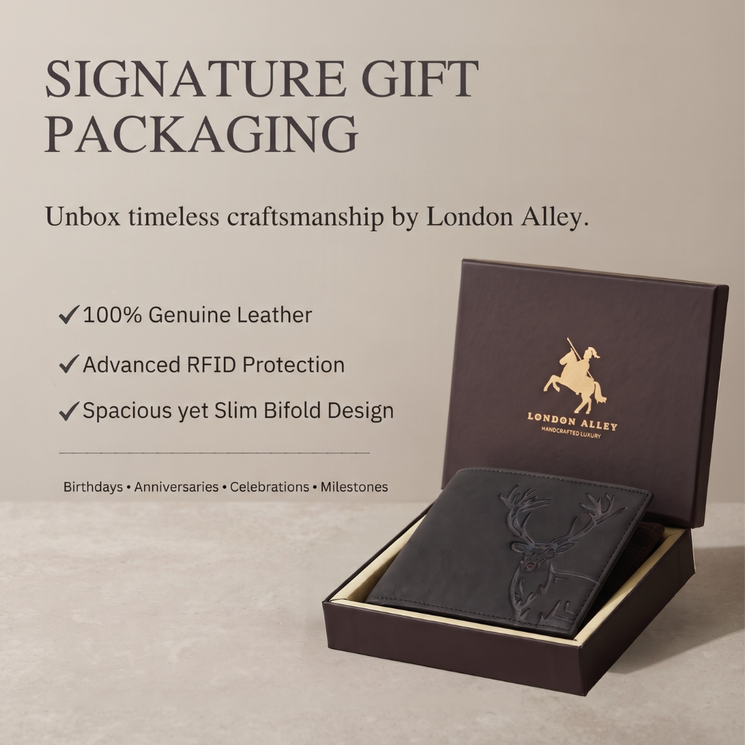 LONDON ALLEY Elk RFID Blocking Vintage Men's Leather Wallet